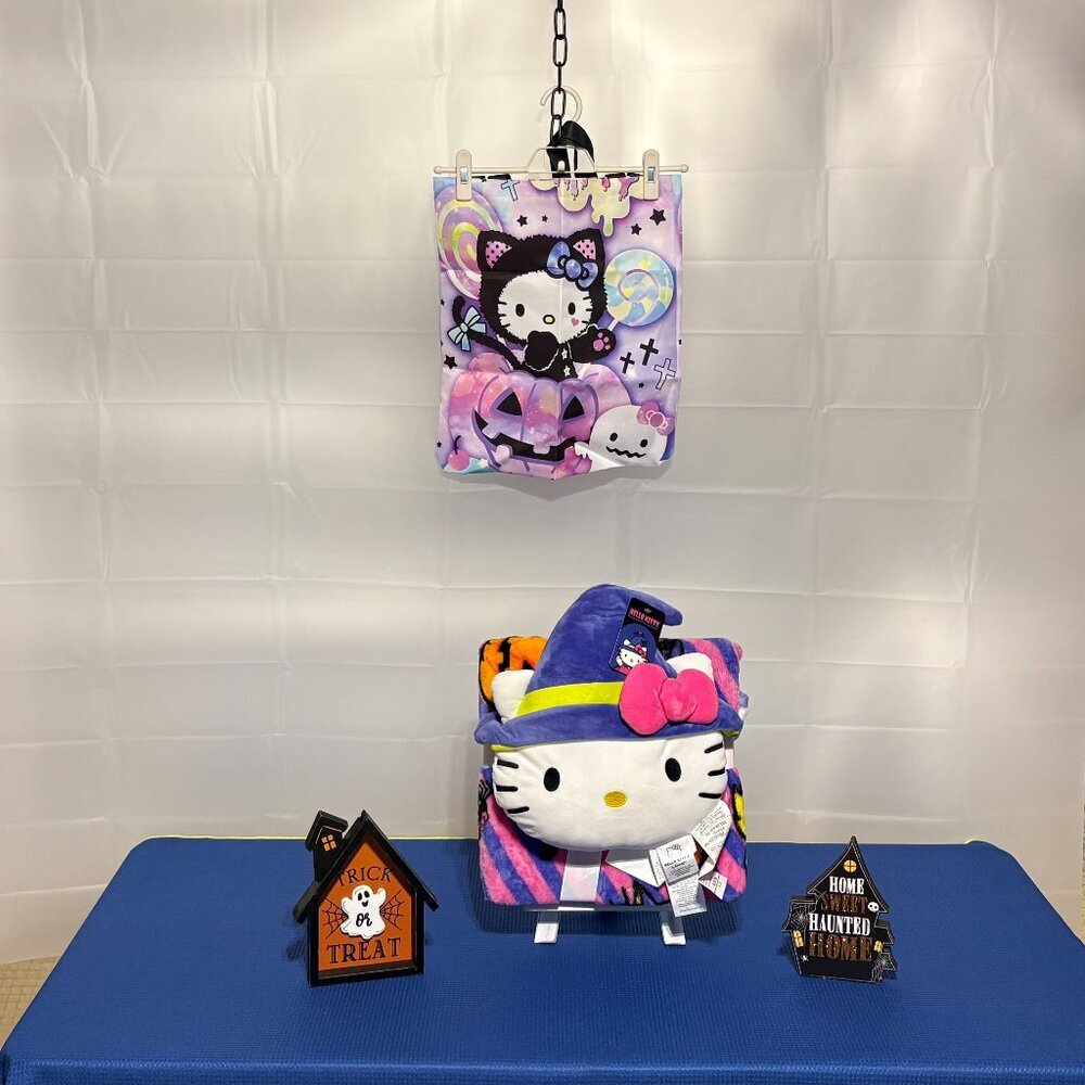 Hello Kitty Halloween Themed Plush Blanket & Pillow Set and Trick or Treat Bag
